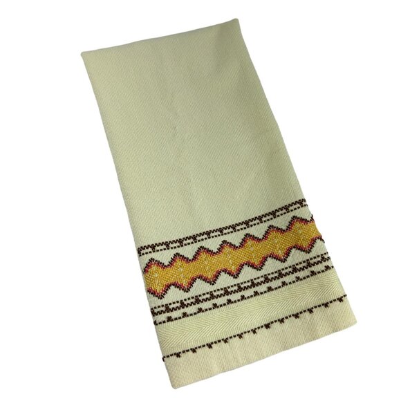 Embroidered Tea Hand Towel Pale Yellow Zig Zag Pattern Dish Cloth 16.5" X 25.5" - Picture 1 of 6